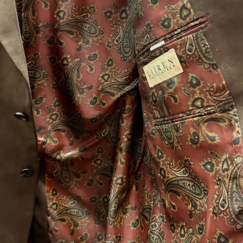 Lauren Ralph Lauren Mens Brown Faux Suede Blazer 40S Paisley Lining Sport Coat